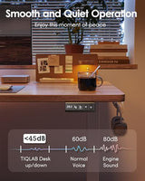 TIQLAB Standing Desk 47 x 24 inch, Electric Height Adjustable Desk with Splice Board, Stand Up Desk with Casters, Sit Stand Desk Computer Desk for Home Office, White Frame/Maple Top TIQLAB