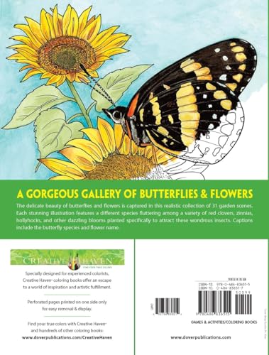 Creative Haven Butterfly Gardens Coloring Book; A Journey through Nature For Stress Relief and Relaxation (Adult Coloring Books: Insects) Dover Publications