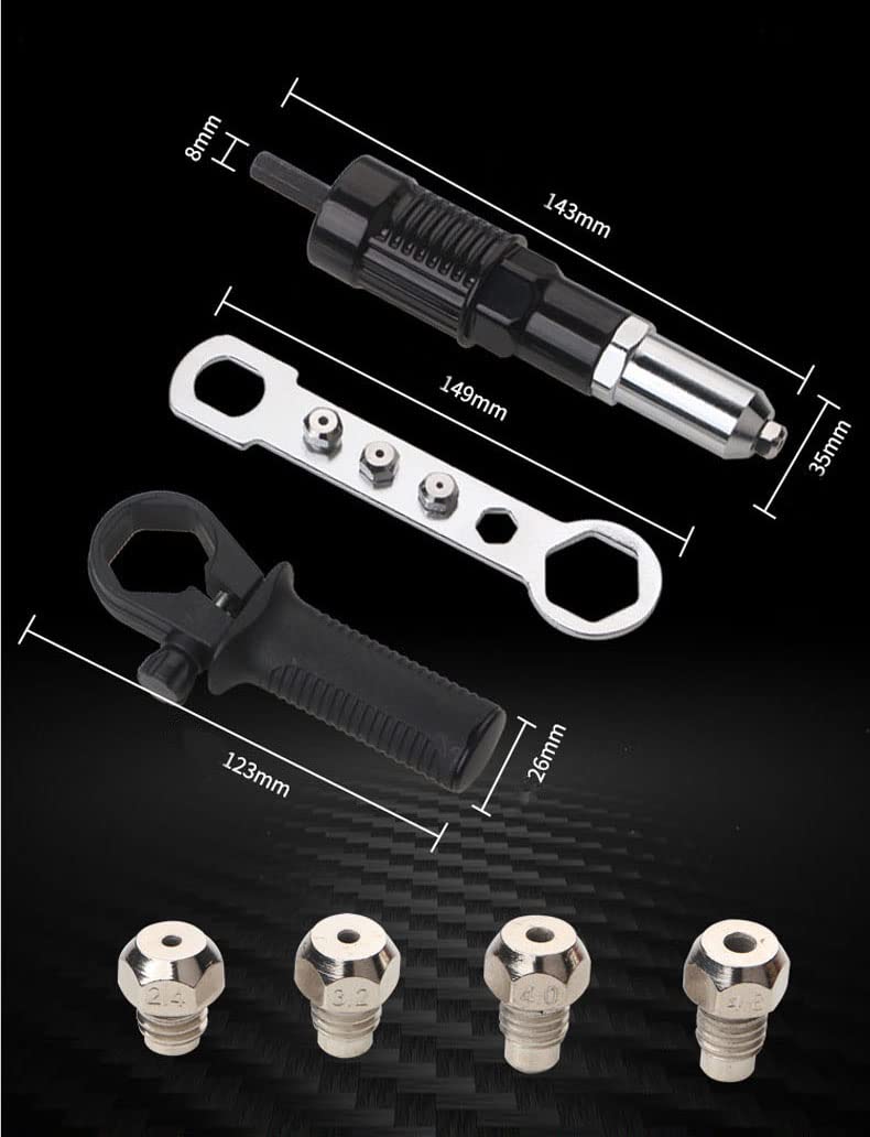 LSLANSOON Rivet Gun Adapter Kit with Handle Grip Riveter Drill Attachment Riveting Hand Tool Insert Nut for Cordless Electric Power Drill LSLANSOON