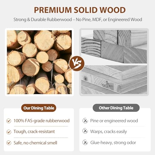 Muwuele Solid Wood Extendable Dining Table for 4-8 People with Seamless Extension from 47.2 to 63 Inches, Easy Assembly, Expandable Tables for Small Spaces, Dining Room, Kitchen, Living Room, Natural Muwuele