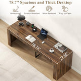 Gyfimoie 78.74" Executive Desk, Large Office Desk with 2 Drawer, Farmhouse Wooden Computer Desk Writing Table Conference Workstation Table for Office, Study, Dark Brown Gyfimoie