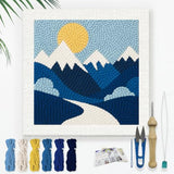 DOODLREAM Mountains DIY Punch Needle Embroidery Kit for Adult Beginner, 9.4" Landscape Sunrise Punch Stitching Craft Set for Starter with Frame, Fabric Pattern, Threader, Yarn, Pinch Needle