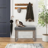 CangLong 27 Inch Wide Rectangle Ottoman Bench Grey Footstool, Linen Look Polyester Fabric for Living Room, Bedroom, Grey CangLong