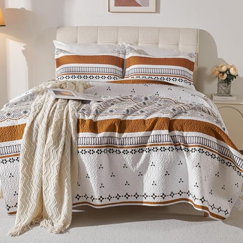 Cmfshape Boho Quilt Set Queen Size – Lightweight Microfiber Bohemian Quilt Bedding, All Season Queen Quilt Bedspread, Soft Boho Coverlet Quilt Set for Bedroom & Guest Room Décor Cmfshape