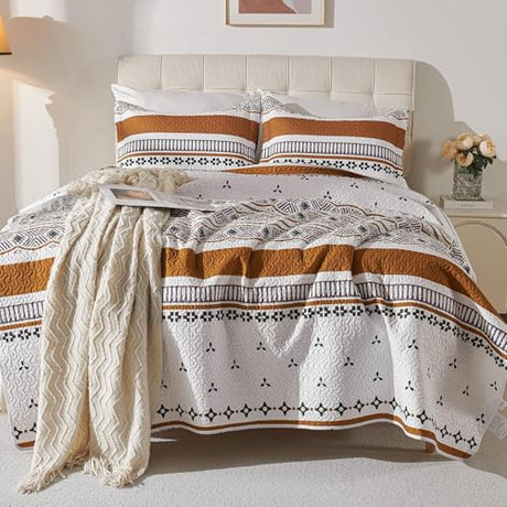 Cmfshape Boho Quilt Set Queen Size – Lightweight Microfiber Bohemian Quilt Bedding, All Season Queen Quilt Bedspread, Soft Boho Coverlet Quilt Set for Bedroom & Guest Room Décor Cmfshape
