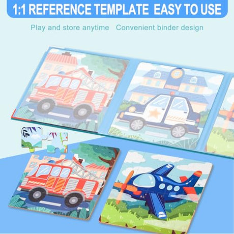 ASTARON Magnetic Puzzles for Toddlers, 12-16-20 Pieces Vehicle Learning Magnet Puzzles for Road Trip, Educational Travel Toys Car Plane Activities for Kids, Kids Birthday Gifts ASTARON