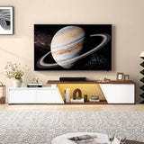 Verano Garden Extendable TV Stand with Led Lights, Wood TV Media Console with 2 Drawers & 1 Cabinet, Modern Entertainment Center Up to 90 Inch TV for Living Room Bedroom, 63" - 90.6" (White & Walnut) Verano Garden
