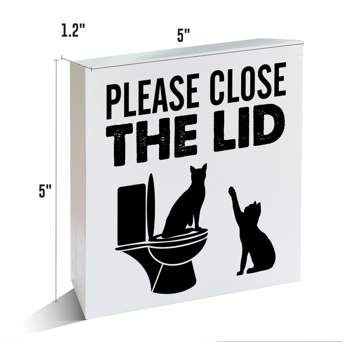 Farmhouse Please Close the Lid Wooden Box Sign Cat Bathroom Wood Block Tabletop Sign Decorative Desk Sign Home Toilet Shelf Decor 5 X 5 Inches Mukjyuyi