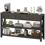FATORRI Console Table with Storage for Entryway, Rustic Sofa Table with 3 Drawers for Living Room, Farmhouse Hallway Tables and Couch Tables Behind Sofa (54.72 Inch Long, Walnut Brown) FATORRI