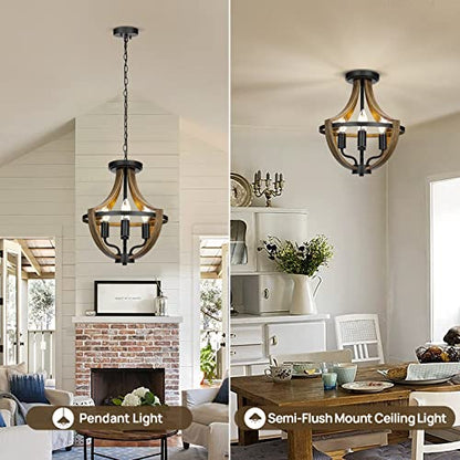 WOAEKR 13.1" Modern Farmhouse Hanging Pendant Lighting, 4-Light Rustic Interior Flush Mount Ceiling Light Fixture, Vintage Chandelier for Hallway Foyer Dining Room Entryway Kitchen Island Bedroom