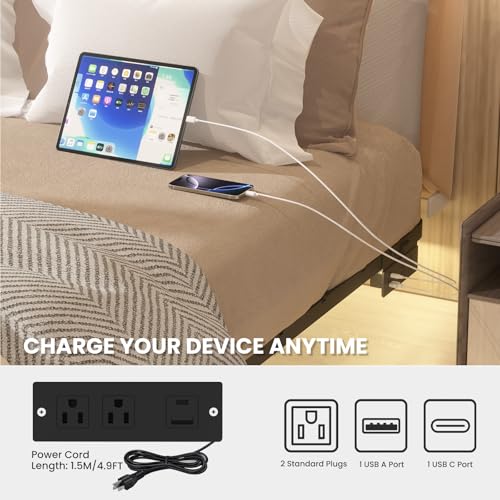 Kaelidra Queen Size Floating Bed Frame with LED Lights, Heavy Duty Metal Platform Floating Bed Frame with Charging Station, No Box Spring Needed, Easy Assembly, Noise Free Kaelidra