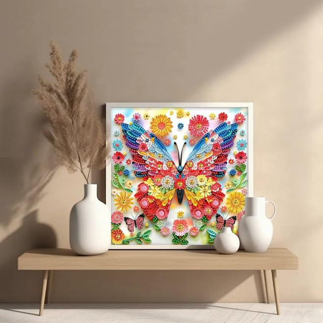 CraftCraze Diamond Painting Adult Kits, Diamond Art Kits for Beginners, DIY Butterfly Full Drill Diamond Painting for Home Wall Decoration 11.8 x11.8 inches CraftCraze