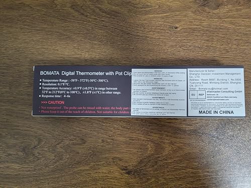 BOMATA Candy Thermometer with Pot Clip, Instant Read Cooking Thermometer with 8" Long Probe, Rotating Display, for Candy Making, Food, Candle Making, Liquids, Water, Baking, Sugar, Grilling. Black BOMATA