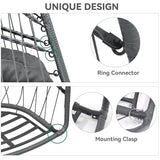 YITAHOME Hanging Egg Chair, Outdoor Patio Wicker Hammock Egg Chair Indoor with Cushion, Rattan Swing Chair 300lbs for Balcony, Garden Bedroom, Gray with Stand YITAHOME