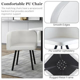 Square Dining Table Set for 4, 39" Small Conference Tables Set, Faux Marble Negotiation Table with Strong Metal Frame and 4 White PU Leather Upholstered Chairs, for Meeting Room, Office, Apartment AMHDDT