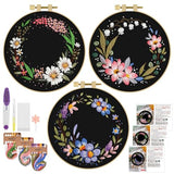 ERKOON 3 Sets Embroidery Kit, Floral Cross Stitch Set for Include Embroidery Cloth Hoops Threads for Craft Lover Hand Stitch (Garlands)