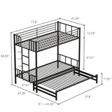 DNChuan Twin Over Twin to King Bunk Bed with Pop Up Trundle, Can Be Divided Into 2 Beds for Kids Boys Adults Girls, Metal Frame with Headboard and Footboard, Black DNChuan