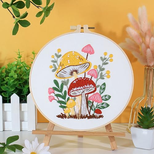 SunorthLife Embrodiery Kit for Beginners, Embrodiery Starter Sets for Adults Including Embrodiery Patterns, Threads, Needles, Hoop (Mushroom)