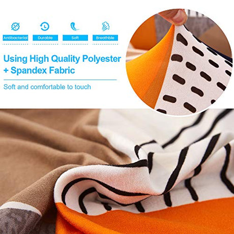 MIFXIN Stretch Futon Cover Armless Sofa Slipcover Elastic Spandex Folding Sofa Bed Couch Cover Printed Washable Furniture Protector for Sofa Without Armrest (Orange Geometry) MIFXIN