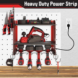 Stalwart Power Tool Organizer Wall Mount with Charging Station - 4 Drill Holder with 8 Outlet Power Strip - Garage Organizer Tool Storage Rack Stalwart