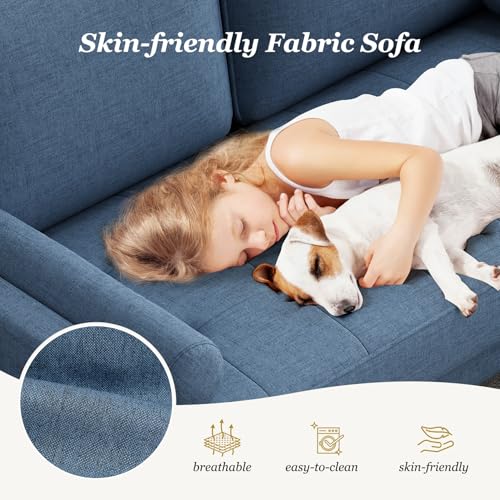 Vesgantti Loveseat Sofa with Solid Wood Legs, 48" Small Couches for Small Spaces, Love Seat for Living Room, Bedroom, Easy Assembly Mid Century Modern Couch with Throw Pillow for Apartment, Blue Vesgantti