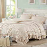 Cupocupa Beige Full Comforter Set, 3Pcs Ruffle Farmhouse Bedding Sets with Comforter & Pillowcases, Soft Shabby Chic Lightweight Fluffy Comforter Set for All Season Bedroom Decor (Beige, F) Cupocupa