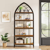 Tribesigns Rustic Brown & Black 74.8-Inch 5-Tier Industrial Curved Bookshelf Set of 2 Tribesigns