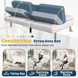 Furmax Futon Sofa Bed Adjustable Futon Couch Sleeper Sofa Bed for Living Room, Business Office, Recliner Sofas with Cup Holders (PU Leather, White) Furmax