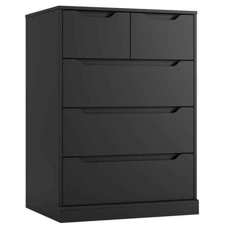 HOSTACK Modern 5 Drawer Dresser for Bedroom, Chest of Drawers with Storage, Wood Storage Chest Organizers with Cut-Out Handles, Accent Storage Cabinet for Living Room, Entryway, Hallway, Black HOSTACK