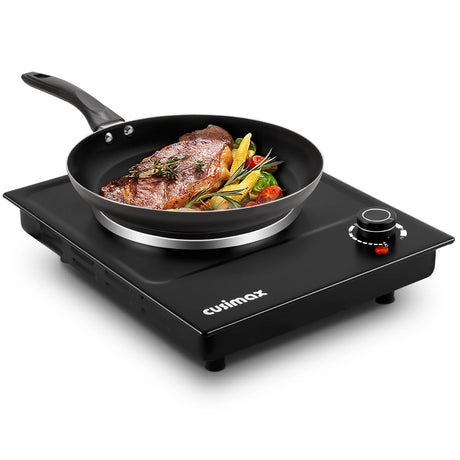 CUSIMAX Hot Plate, Single Burner Electric Cooktop, 1500W Electric Burner Hot Plate for Cooking with Adjustable Temperature, Portable Countertop Burner Stainless Steel, Black, New Model CUSIMAX