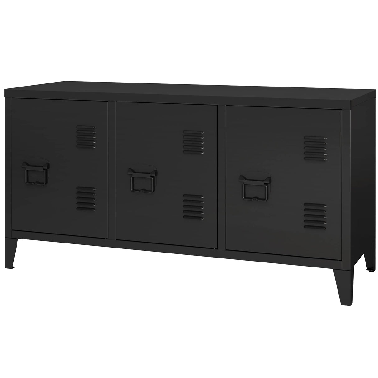 MIOCASA TV Stand Metal TV Table with Storage Steel 3 Door Locker Cabinet for Living Room (Black) MIOCASA