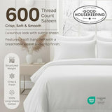 California Design Den Queen Sheet Set - Luxury 600 Thread Count Sateen, 100% Cotton Deep Pocket Queen Sheets with All Around Elastic, Snug Fit, Hotel Quality Bedding Set - White