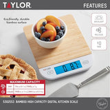 Taylor Digital Eco-Friendly Bamboo Kitchen Food Scale, 15 Pound Capacity, Natural Taylor