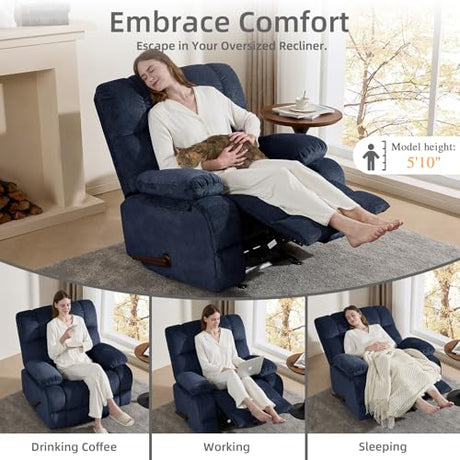 ParlorDream Oversized Rocker Recliner Chair, Overstuffed Extra Wide Manual Rocking Recliner, Adults Chair for Big Man, Nursery Reclining Sofa Chairs for Living Room, Blue ParlorDream