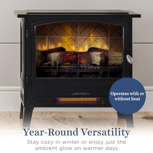 Country Living Infrared Freestanding Electric Fireplace Stove Heater in Black | Multiple Flame Colors, Metal Design with Faux Wooden Logs | Alexa/WiFi Enabled - Remote Included Country Living