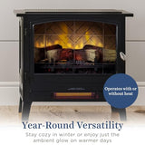 Country Living Infrared Freestanding Electric Fireplace Stove Heater in Black | Multiple Flame Colors, Metal Design with Faux Wooden Logs | Alexa/WiFi Enabled - Remote Included Country Living