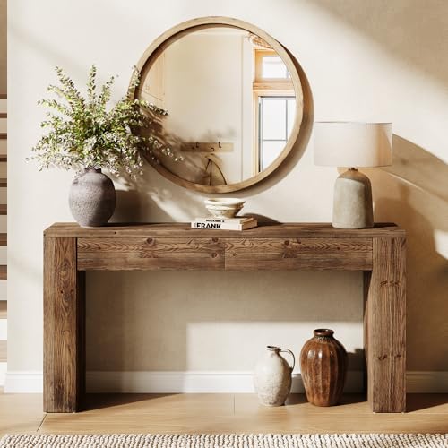 LITTLE TREE Sofa Table with 2 Drawers, 63 Inches Extra Long Console Table, Solid Wood Sofa Table Behind Couch, Large Entryway Hallway Foyer Tables for Living Room, Entrance, Rustic Brown LITTLE TREE