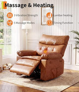 GarveeHome Leather Recliner Chair - Heat and Massage, Swivel Rocker Manual Recliner for Adults, Lazy Rocking Chair with Comfort Arms and Back Single Sofa for Living Room