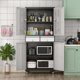 Aobabo 71" H 2 Drawer Metal Storage Cabinet with Wheels and 4 Pegboards,Lockable Steel Garage Storage Cabinet with 2 Adjustable Shelves,Black Sliver,Assembly Required Aobabo