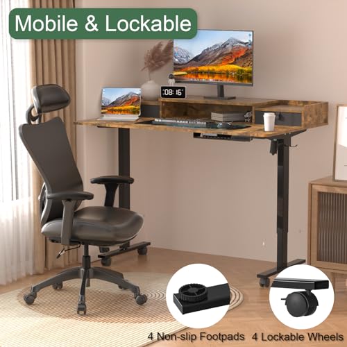 ExaDesk 48×30 Inch Electric Standing Desk with 2 Drawers, Adjustable Height Widened Stand Up Desk with Storage Shelf, Sit to Stand Ergonomic Workstation for Home Office ExaDesk