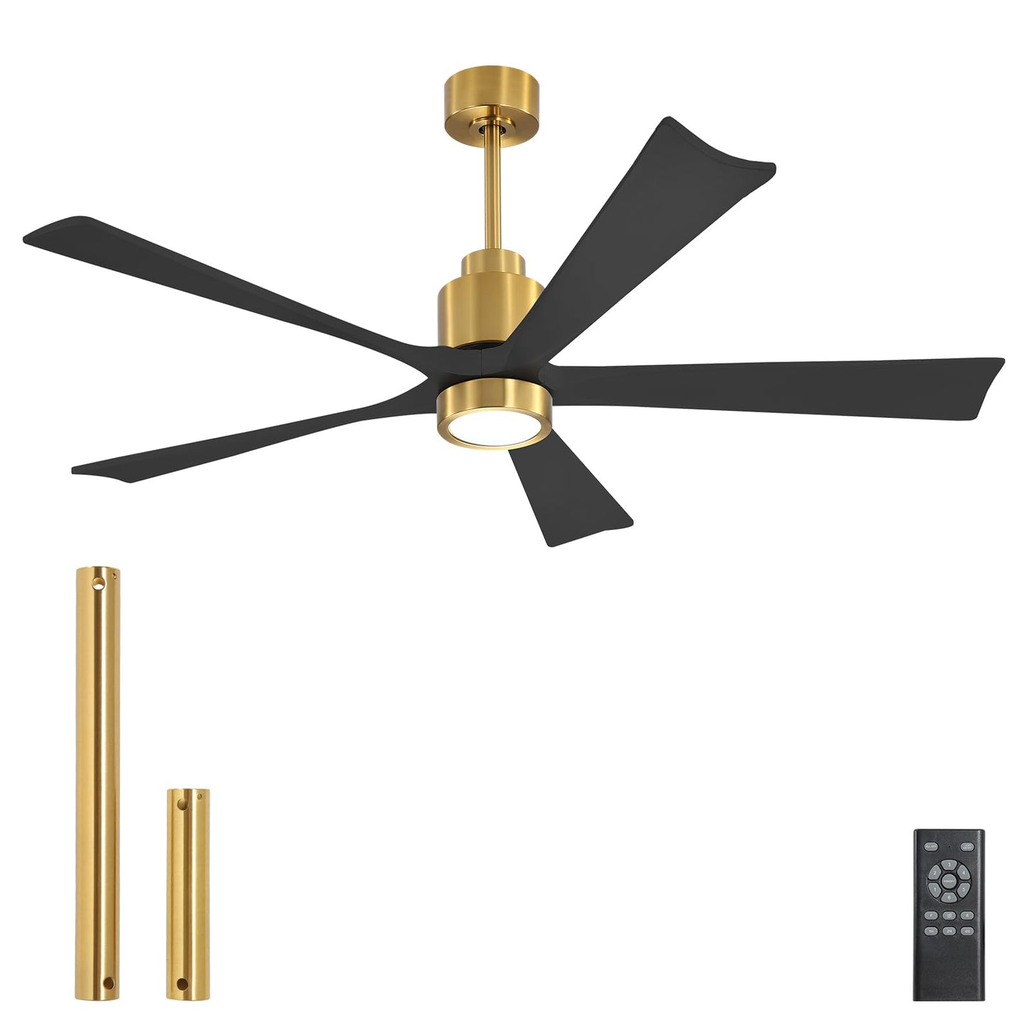 Solid Wood Ceiling Fans DC Motor with Light and Remote Control, 60 Inch Natural Wood Ceiling Fan 5 Blades Waterproof, 6-Speed Reversible Indoor Outdoor Ceiling Fans for Patio, Bedroom, Living Room