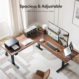 FEZIBO 63" x 55"L Shaped Standing Desk Adjustable Height, 63 Inch Electric Stand up Corner Computer Desk, Sit Stand Home Office Desk with Splice Board, Black Frame/Black Walnut Top FEZIBO