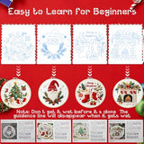 QCCTPUU 4 Sets Christmas Embroidery Kits, Beginner Embroidery Kit for Adults, Cross Stitch Kits for Beginners with Hand Embroidery Tools(Instructions, Needles, Threads