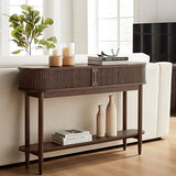 LINSY HOME Fluted Console Table, Mid-Century Modern Entryway Cabinet with Sliding Tambour Doors, Narrow Long Sofa Table, Behind-The-Couch Table for Living Room, Hallway (Brown Oak) LINSY HOME