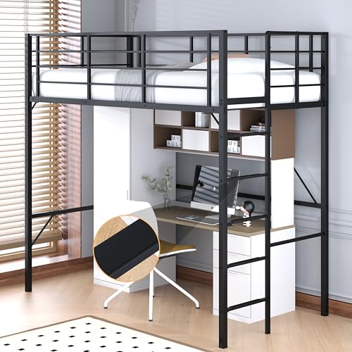Debercu Twin loft Bed 75 inch High with High Guardrail,Space Saving Bedframe with Wide Ladder Rungs,No Sagging,Allow 12 inch Mattress Sturdy Metal Bed,Black Debercu