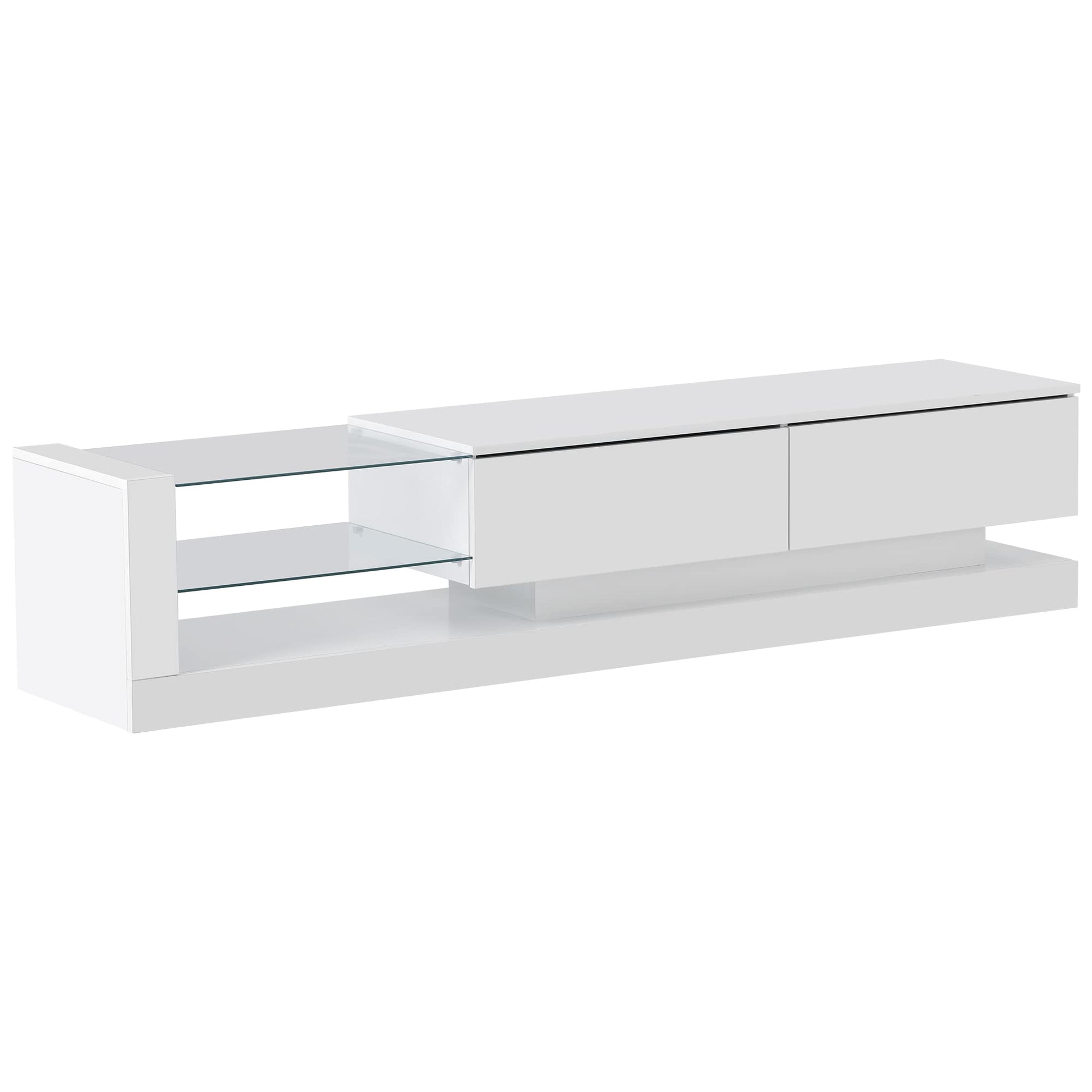 BAMACAR Modern TV Stand for 80 Inch TV, White Led Light Entertainment Center with Storage, 80 75 70 Inch TV Stands for Living Room - WoodArtSupply