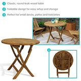 Sunnydaze Round Folding Solid Teak Outdoor Dining Table - Light Wood Stain Finish - 31 Inches Sunnydaze