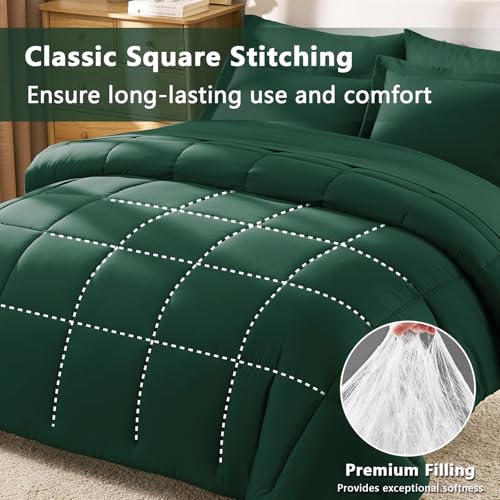 CozyLux Queen Comforter Set Emerald Green - 7 Pieces Bed in a Bag Queen, All Season Soft Bedding Sets, Oeko-Tex Certified Bed Set with Down Alternative Comforter, Sheets, Pillowcases & Pillow Shams CozyLux