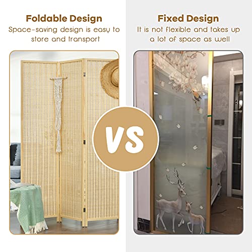 Giantex Bamboo Room Divider, 6 Ft Tall Freestanding Folding Privacy Screen, Wooden Room Separators Divider Wall, Portable Partition Boho 4 Panel Room Dividers for Home Office Bedroom Apartment Studio Giantex