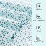 KACEMOO Twin Bed Sheet Set Printed Blue Floral Pattern Cooling 1800 Microfiber Deep Pocket, Hotel Luxury, Super Soft, Breathable, Hypoallergenic, Wrinkle Free, Single Bedding for Kids - (Cyan & Boho) KACEMOO